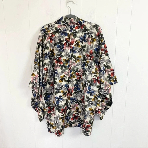 VTG Kimono Haori Traditional Japanese Jacket Silk Pattern Colorful Leaf Print OS - Picture 8 of 16